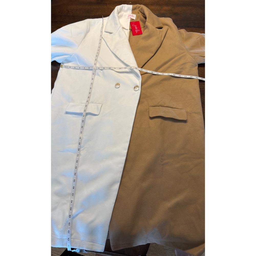 Jess Lea Wall Street Walk Coat 2XL Plus White Camel Colorblock Split Longline - Picture 5 of 6